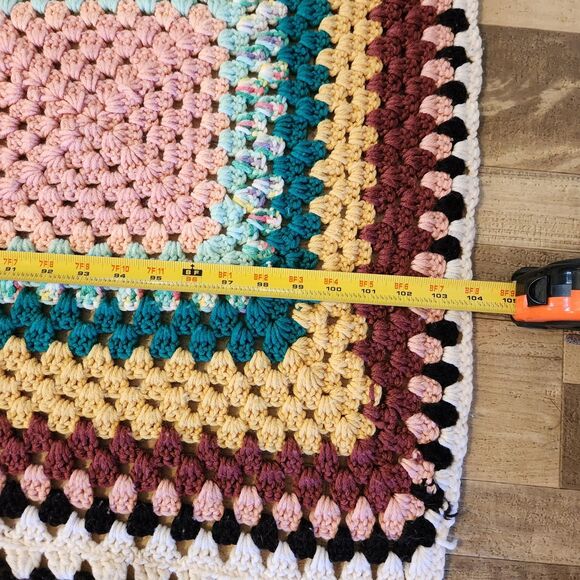 Vtg Handmade Granny Square Afghan Retro Cottagecore FULL/QUEEN 104x65" Y2K *read - Picture 10 of 16